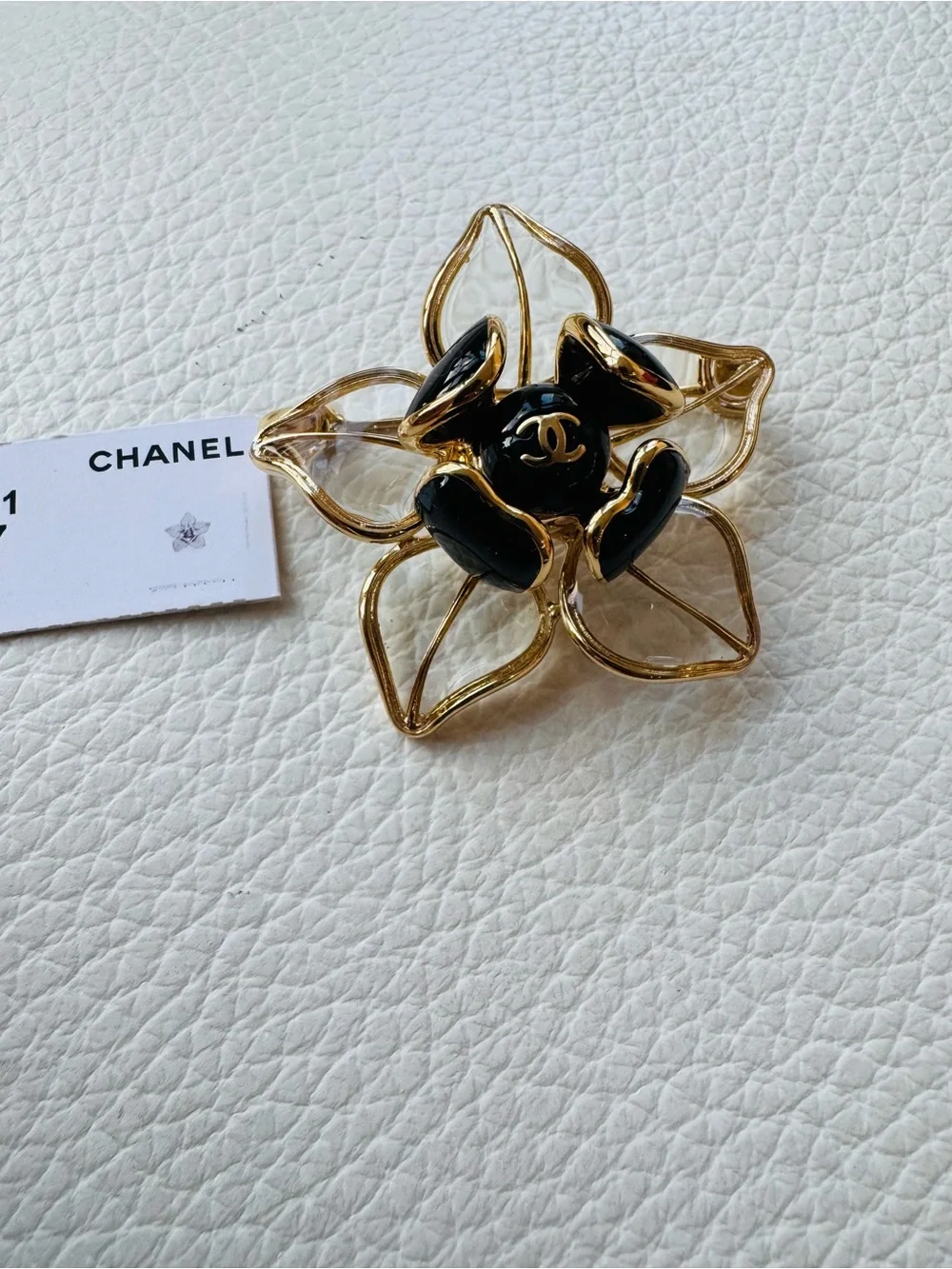 CHANEL New 2026 Black, Clear and Gold Camellia Brooch